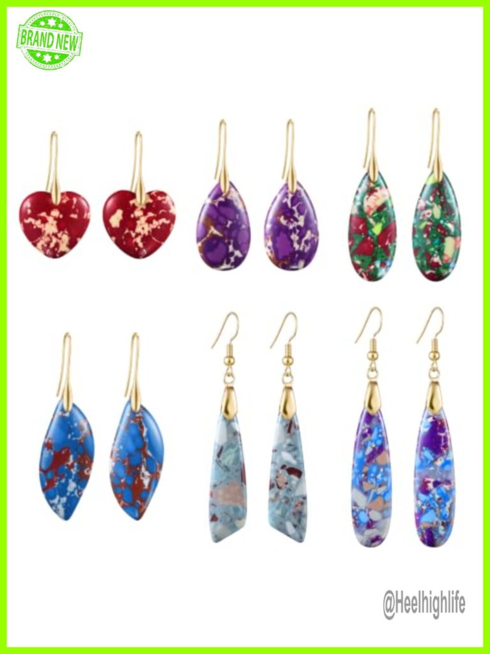 6 Pairs Stone Dangle Earrings Composite Stone Gold Hook Boho Gift Set